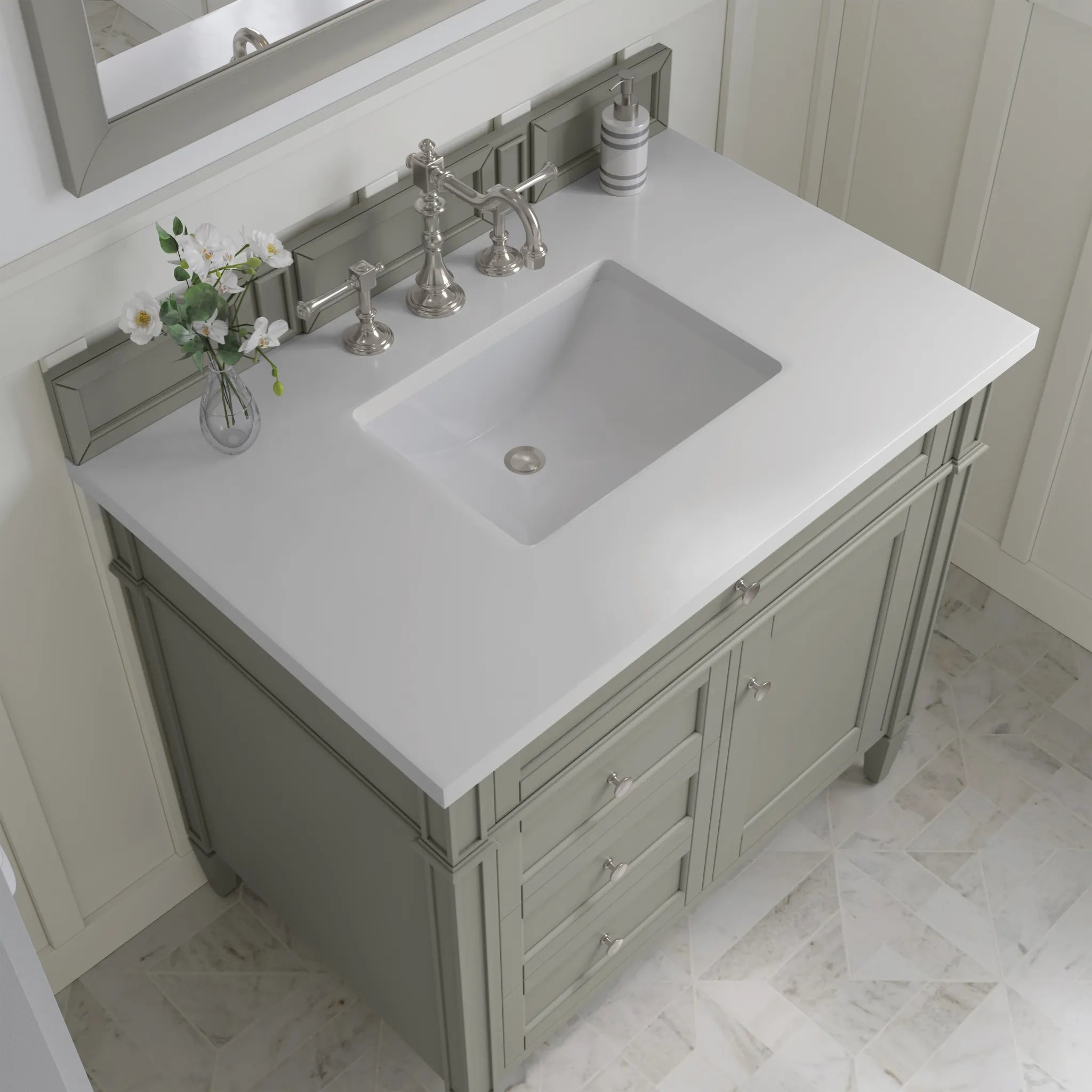 36" Brittany Single Vanity in Urban Gray-White Zeus Silestone-8" Widespread image 2