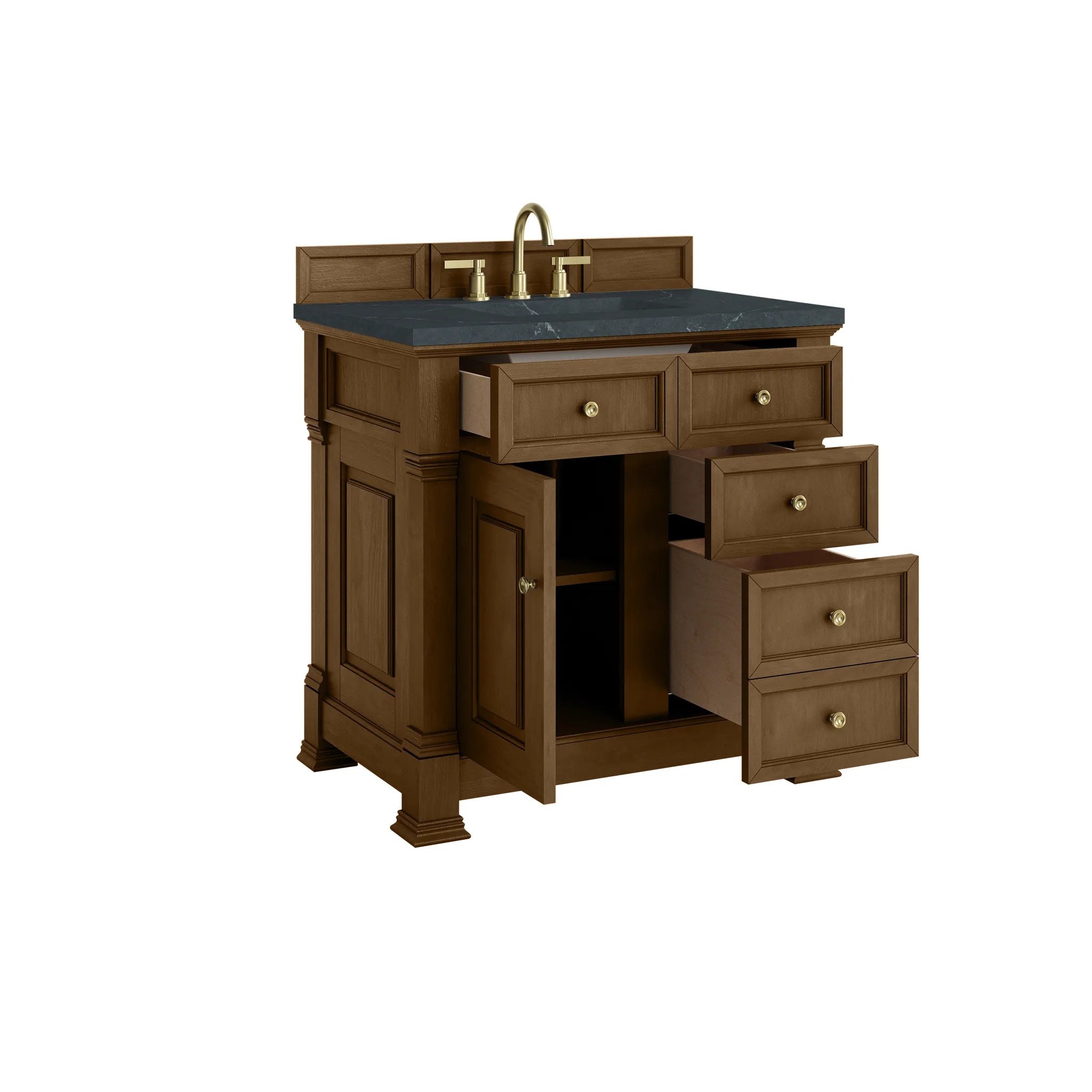 36" Brookfield Single Vanity in Honey Oak-Charcoal Soapstone Silestone-8" Widespread image 7