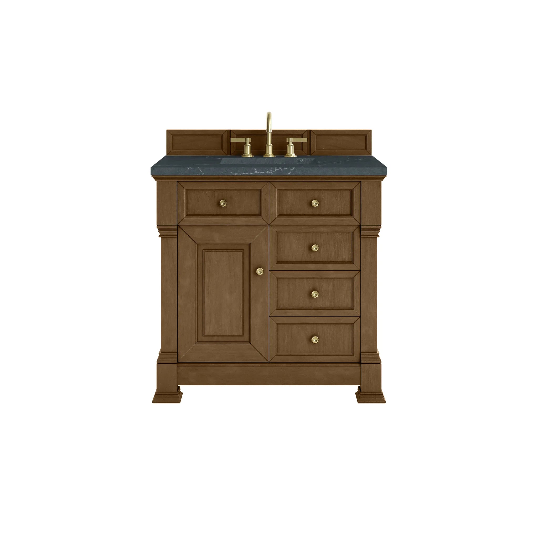 36" Brookfield Single Vanity in Honey Oak-Charcoal Soapstone Silestone-8" Widespread image