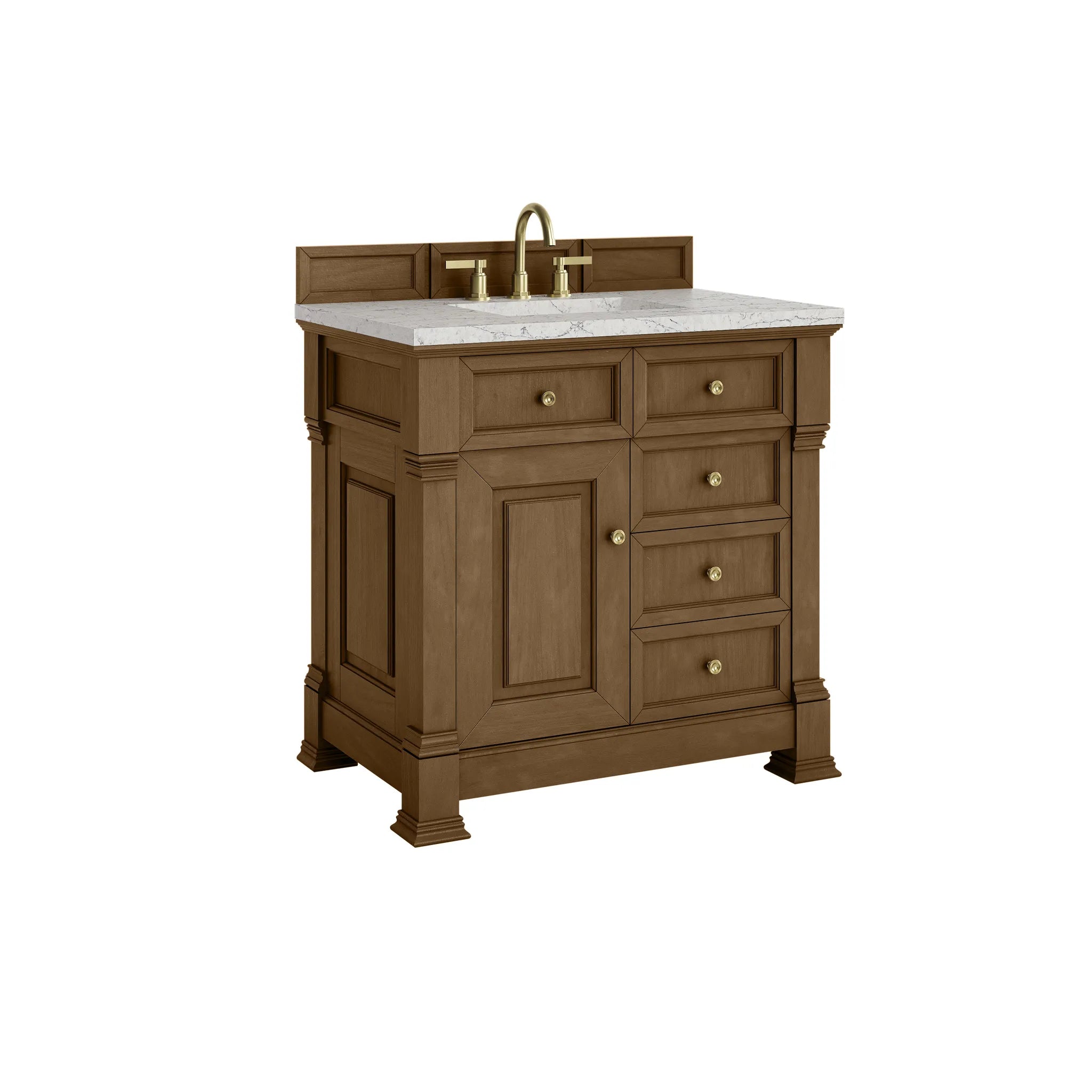 36" Brookfield Single Vanity in Honey Oak-Eternal Jasmine Pearl Silestone-8" Widespread image 9