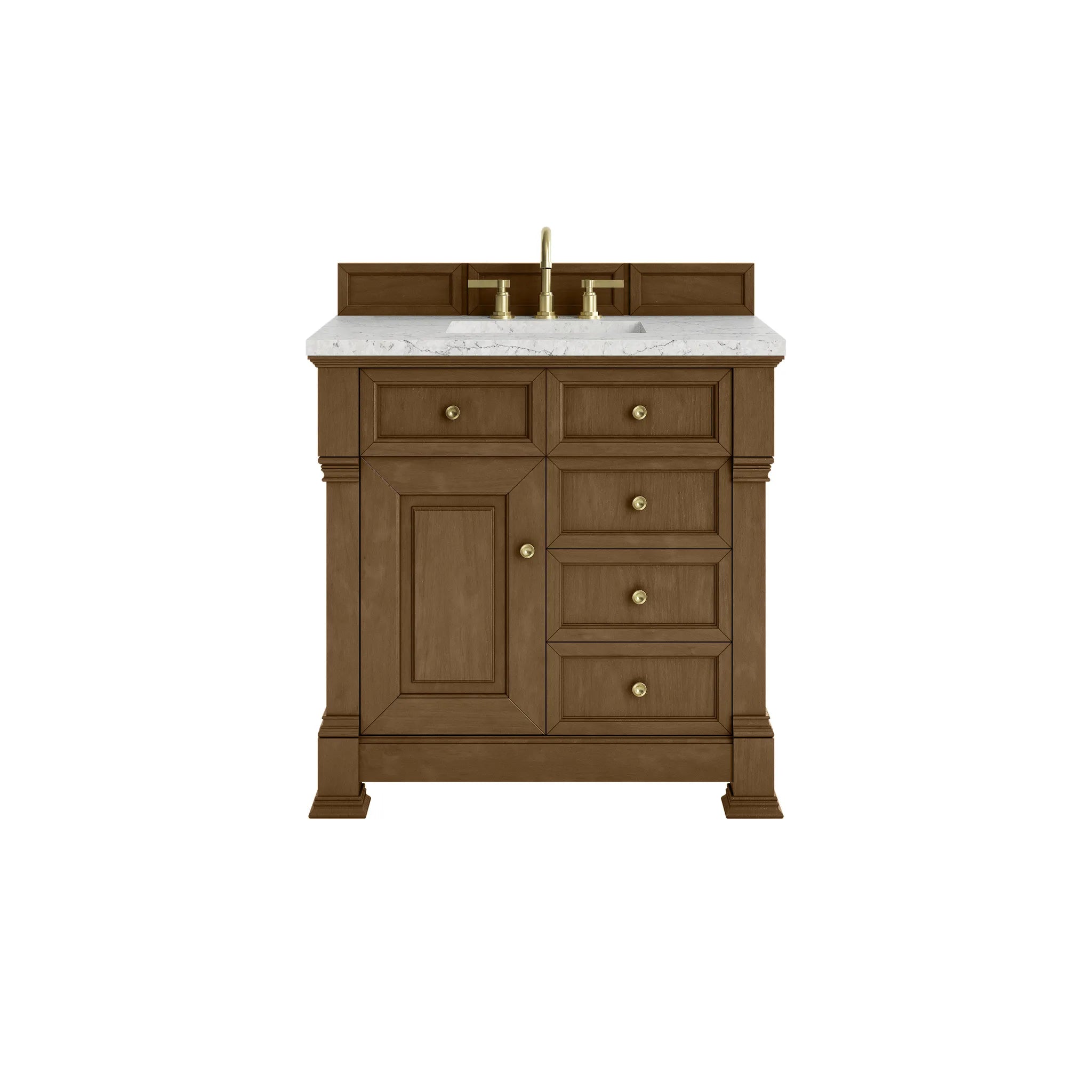 36" Brookfield Single Vanity in Honey Oak-Eternal Jasmine Pearl Silestone-8" Widespread image