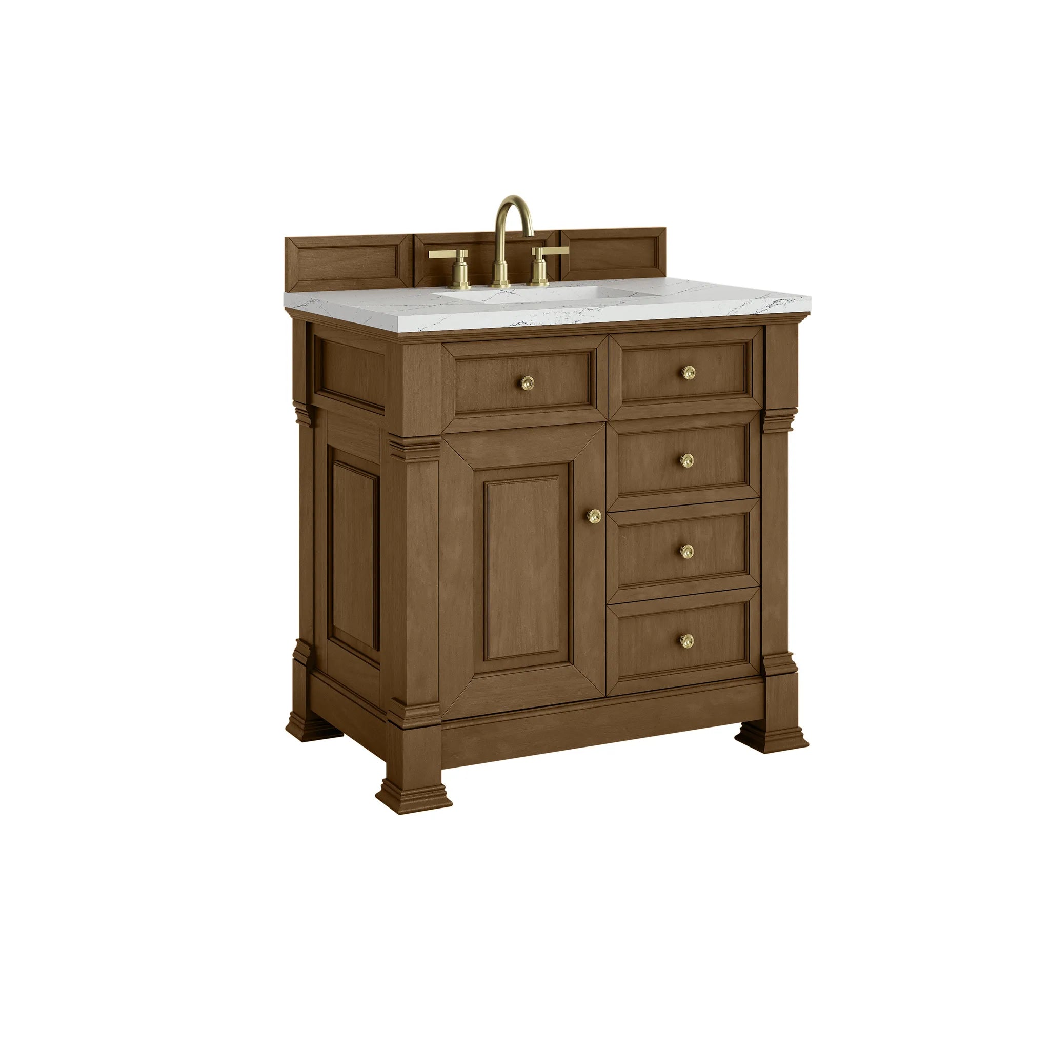 36" Brookfield Single Vanity in Honey Oak-Ethereal Noctis Silestone-8" Widespread image 9