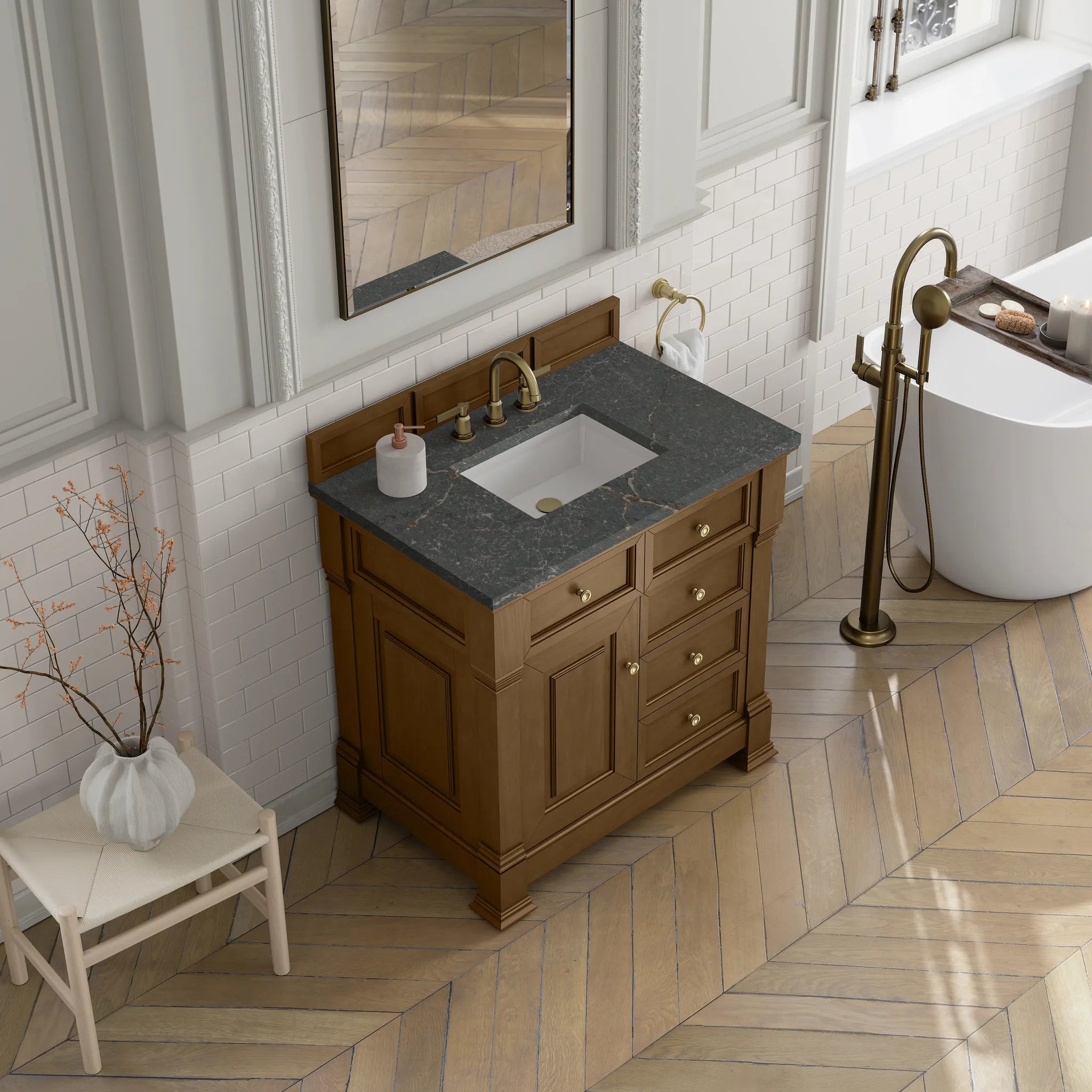 36" Brookfield Single Vanity in Honey Oak-Parisien Bleu Silestone-8" Widespread image 6