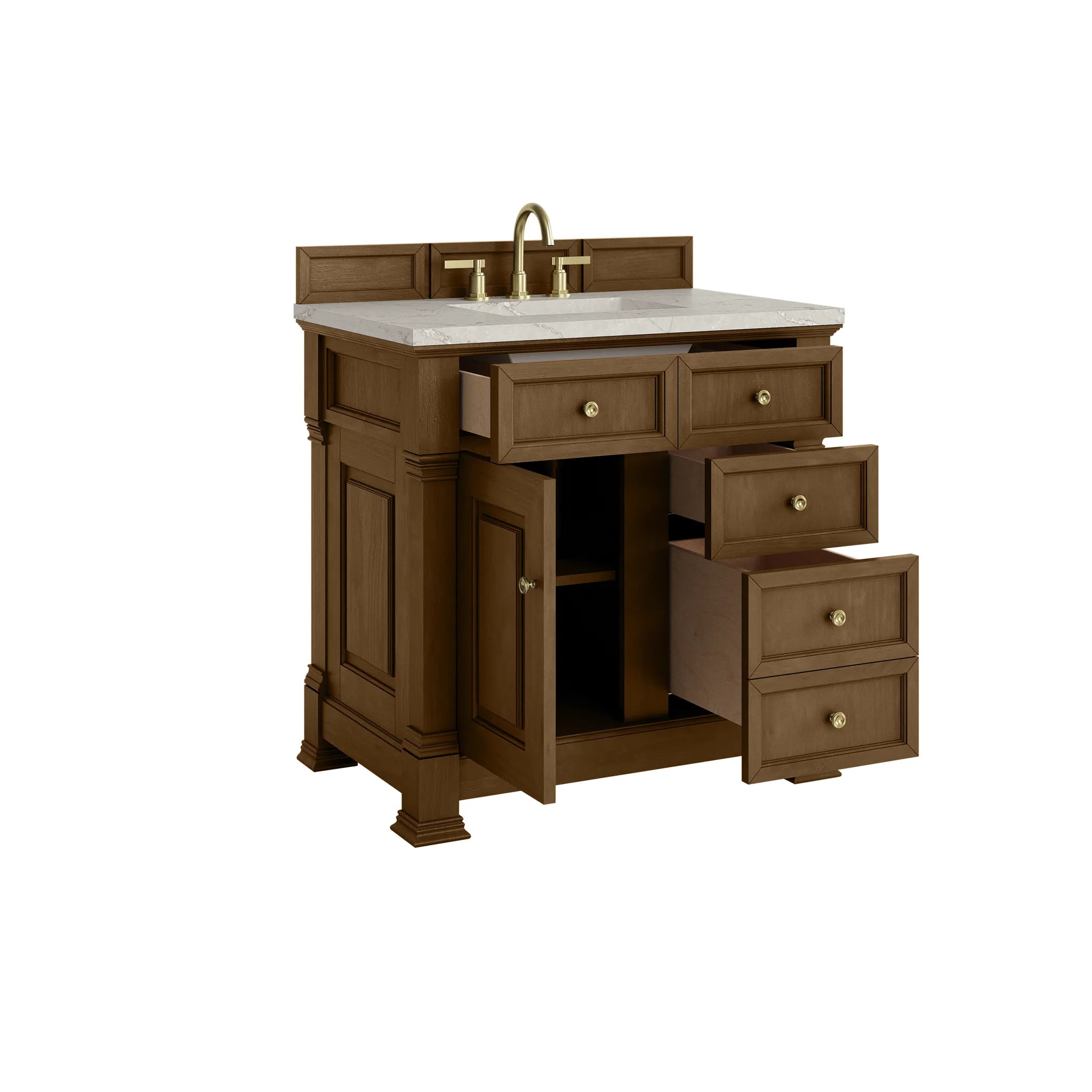 36" Brookfield Single Vanity in Honey Oak-Victorian Silver Silestone-8" Widespread image 7