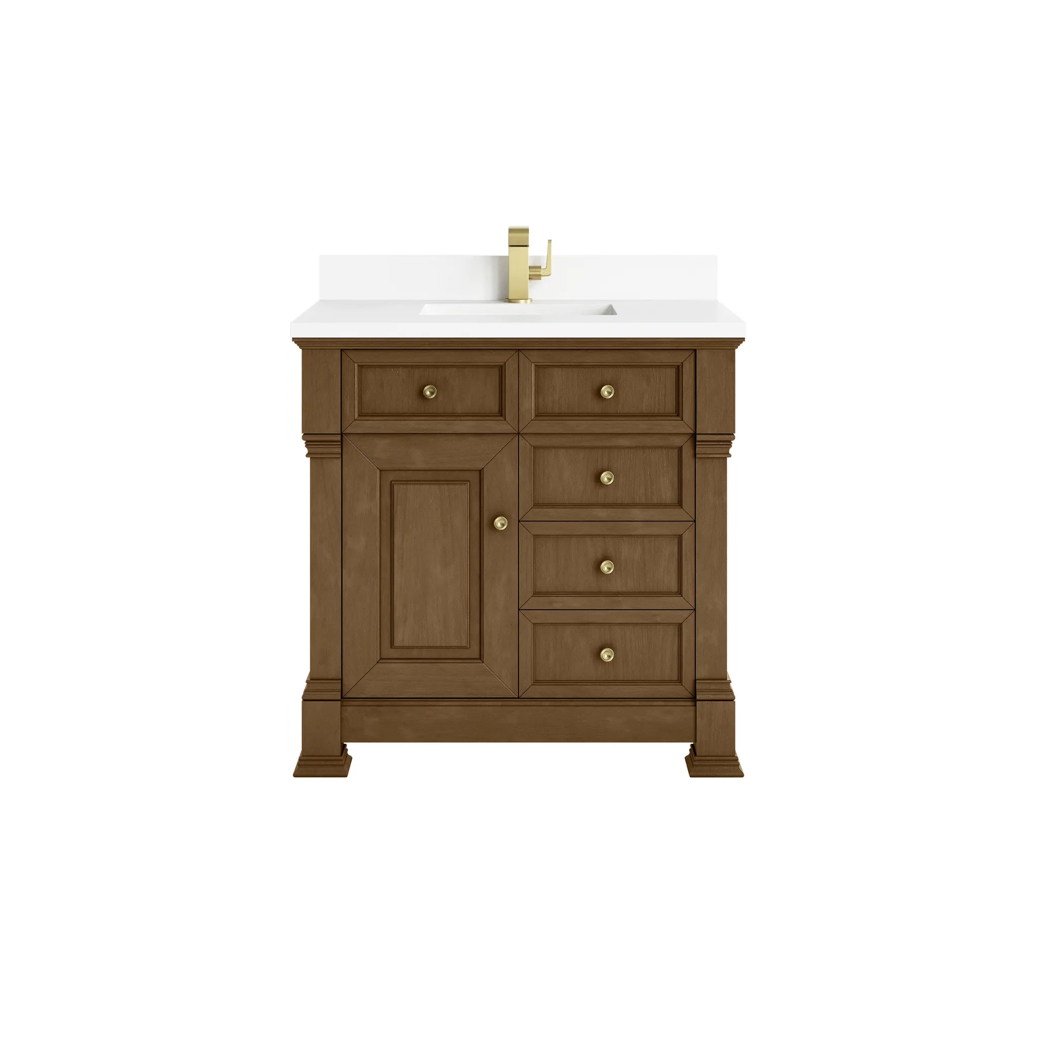 36" Brookfield Single Vanity in Honey Oak-White Zeus Silestone & Backsplash-Single Hole image