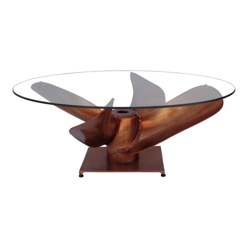 36" Copper and Glass Round Coffee Table