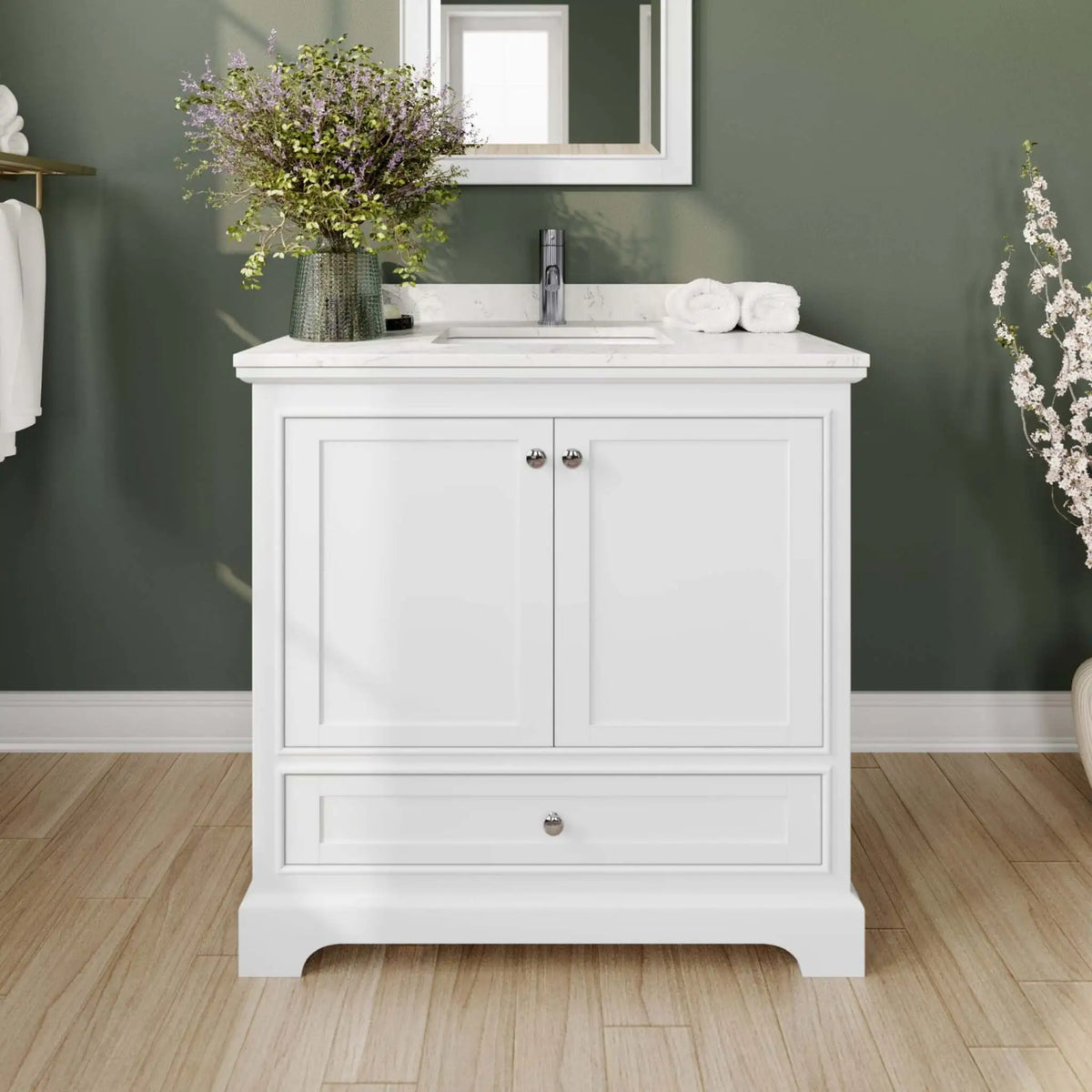 36" Deborah Single Bathroom Vanity in White with Polished Chrome Trim & Medicine Cabinet by Wyndham