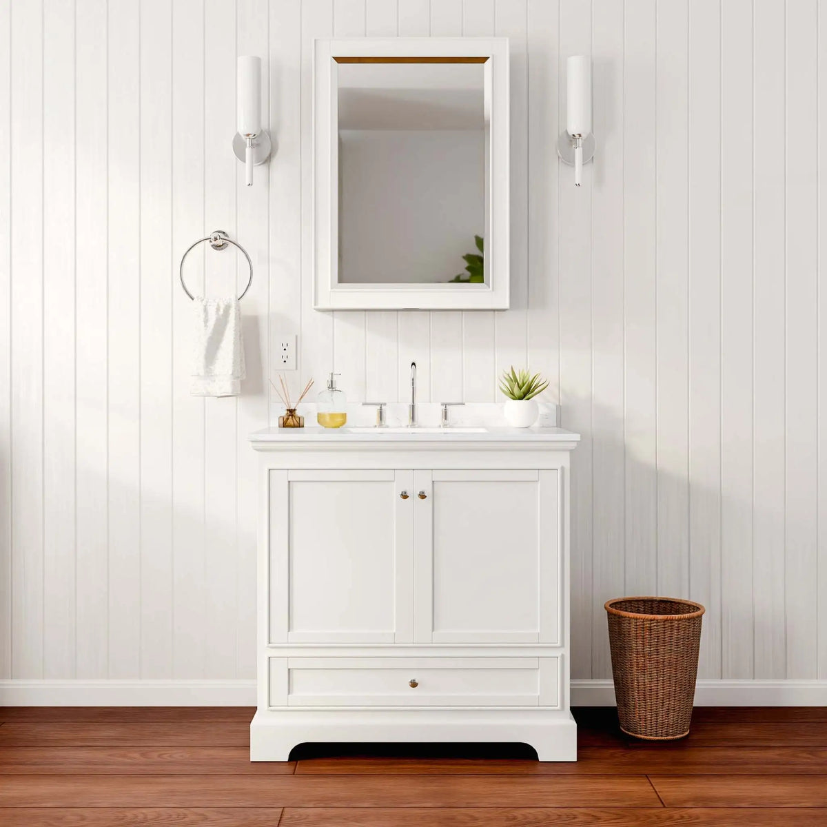 36" Deborah Single Bathroom Vanity in White with Polished Chrome Trim & Medicine Cabinet by Wyndham