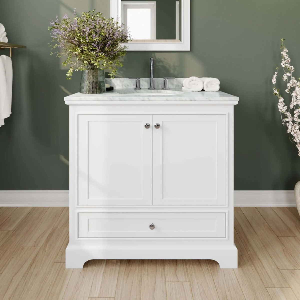 36" Deborah Single Bathroom Vanity in White with Polished Chrome Trim & Medicine Cabinet by Wyndham