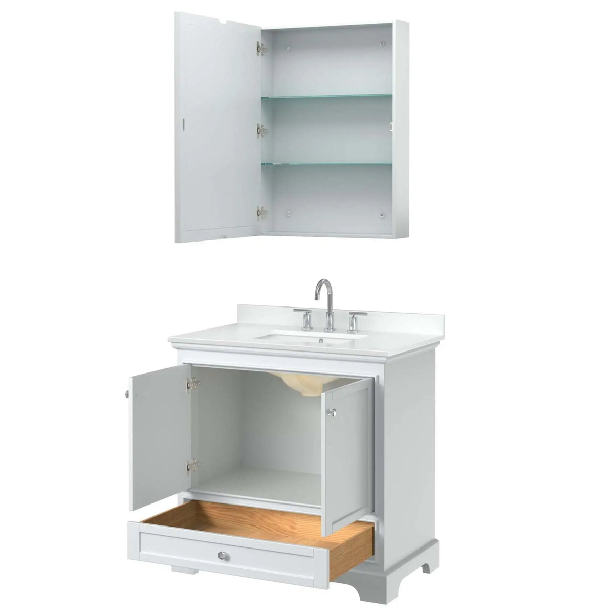 36" Deborah Single Bathroom Vanity in White with Polished Chrome Trim & Medicine Cabinet by Wyndham