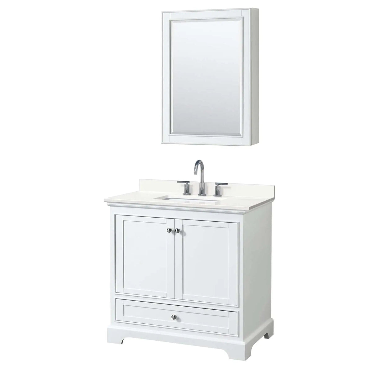 36" Deborah Single Bathroom Vanity in White with Polished Chrome Trim & Medicine Cabinet by Wyndham