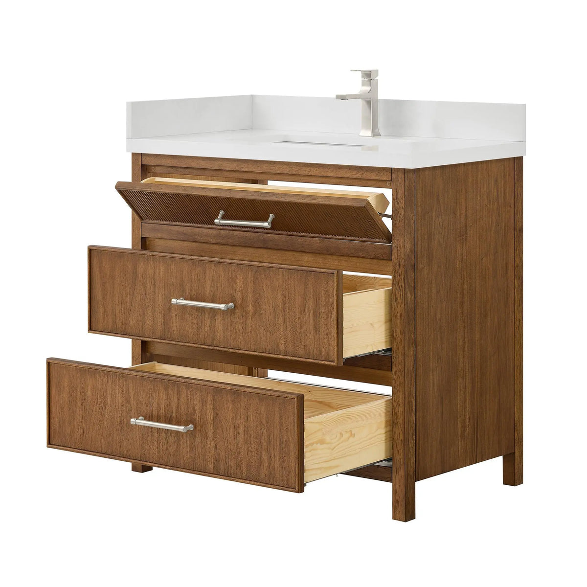 36" Isola Single Bathroom Vanity Toasted Walnut Brushed Nickel Trim by wyndham View 11