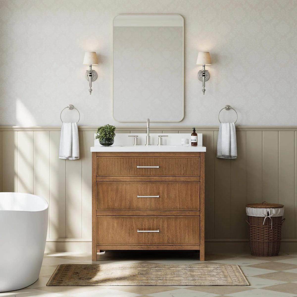 36" Isola Single Bathroom Vanity Toasted Walnut Brushed Nickel Trim by wyndham View 14