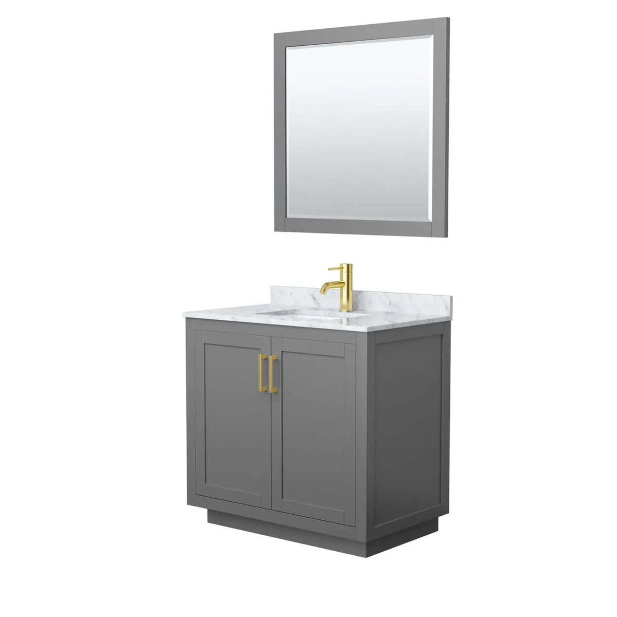 36" Miranda Single Bathroom Vanity in Dark Gray with Brushed Gold Trim & 34" Mirror by Wyndham