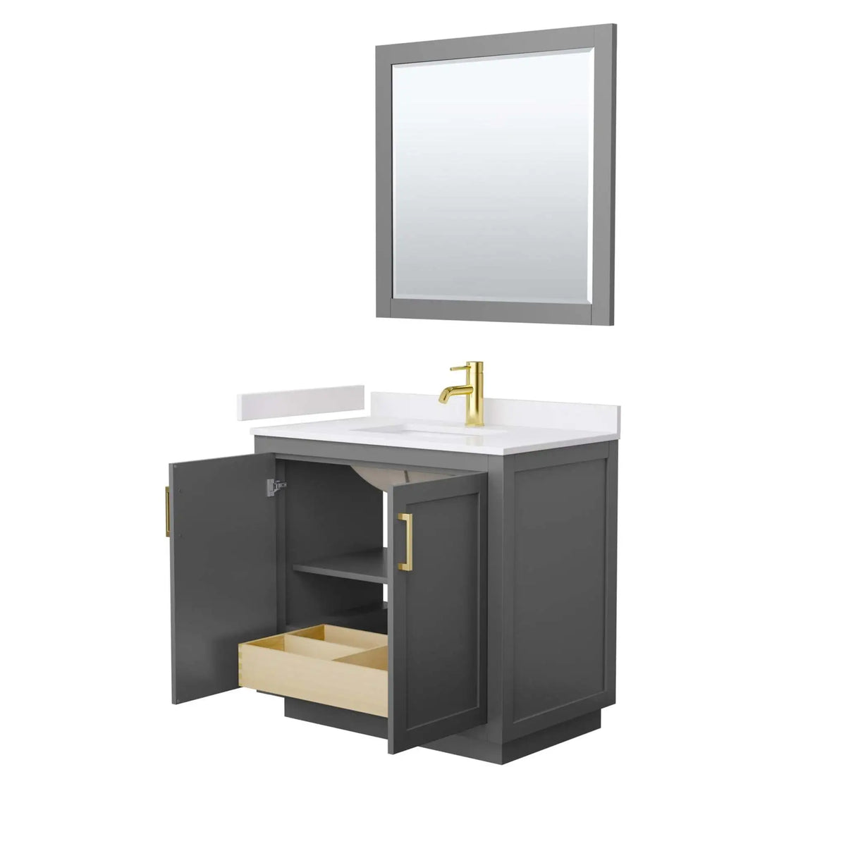 36" Miranda Single Bathroom Vanity in Dark Gray with Brushed Gold Trim & 34" Mirror by Wyndham