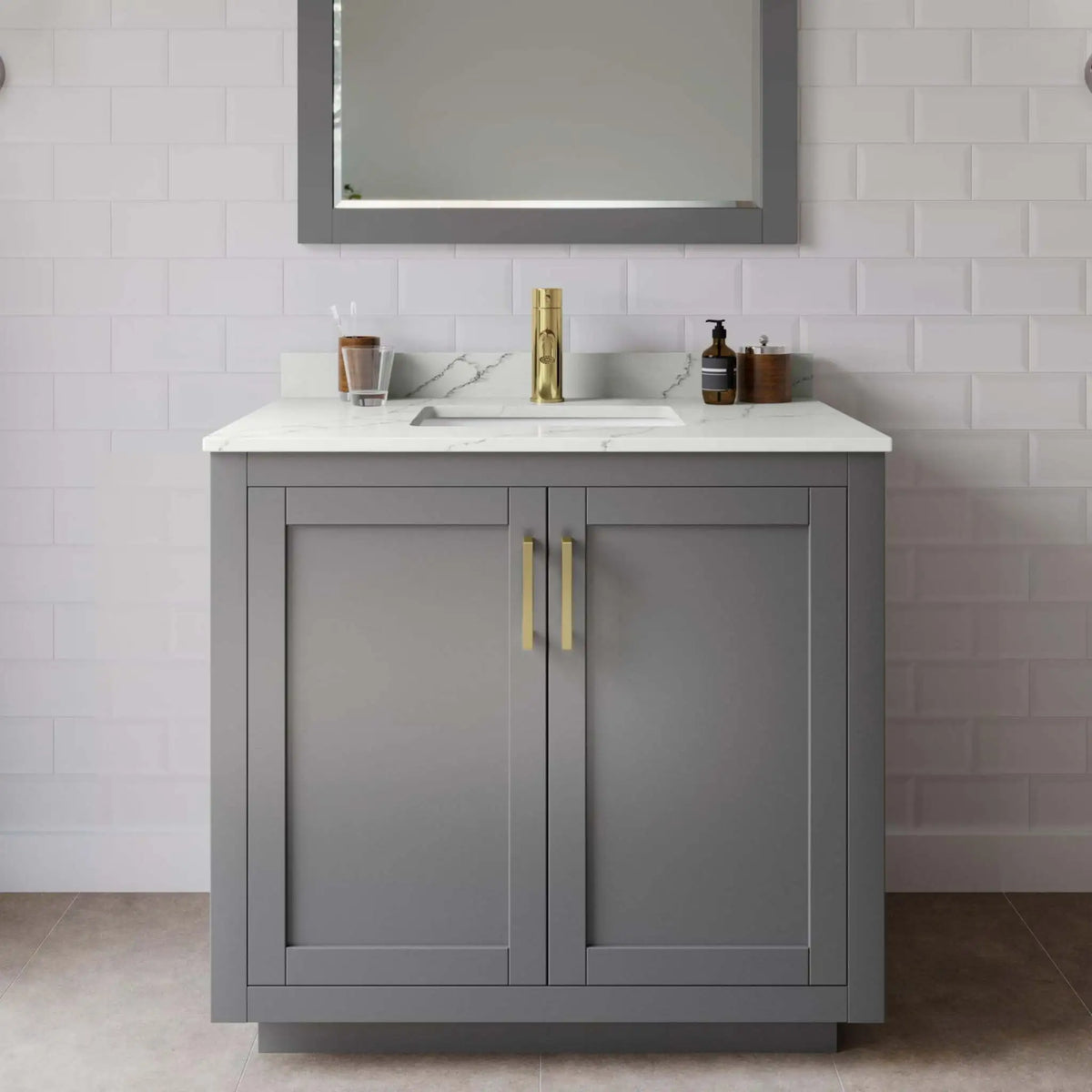 36" Miranda Single Bathroom Vanity in Dark Gray with Brushed Gold Trim by Wyndham