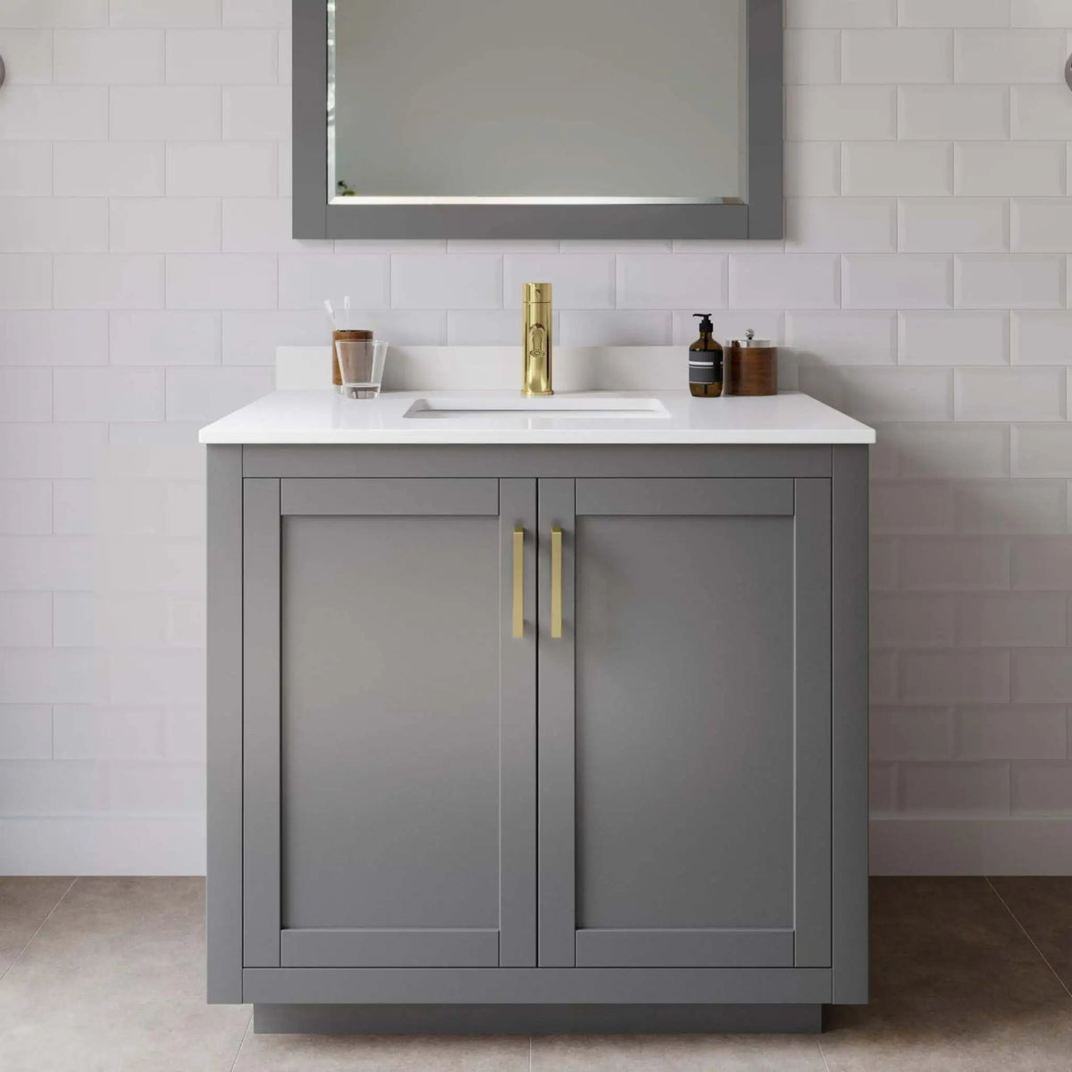 36" Miranda Single Bathroom Vanity in Dark Gray with Brushed Gold Trim by Wyndham