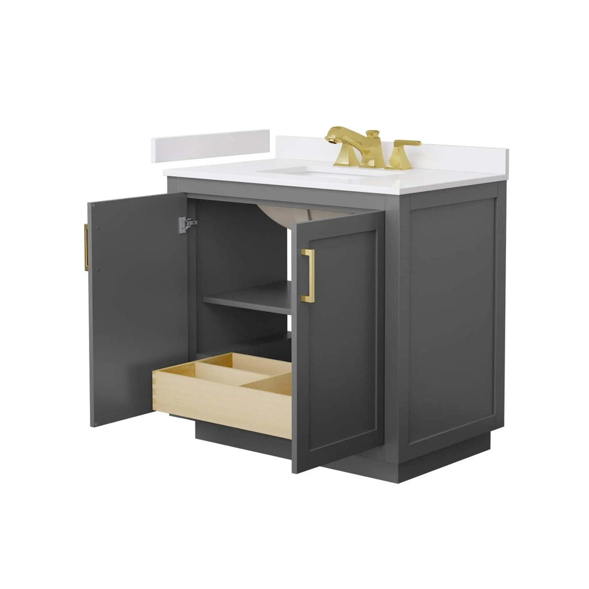 36" Miranda Single Bathroom Vanity in Dark Gray with Brushed Gold Trim by Wyndham