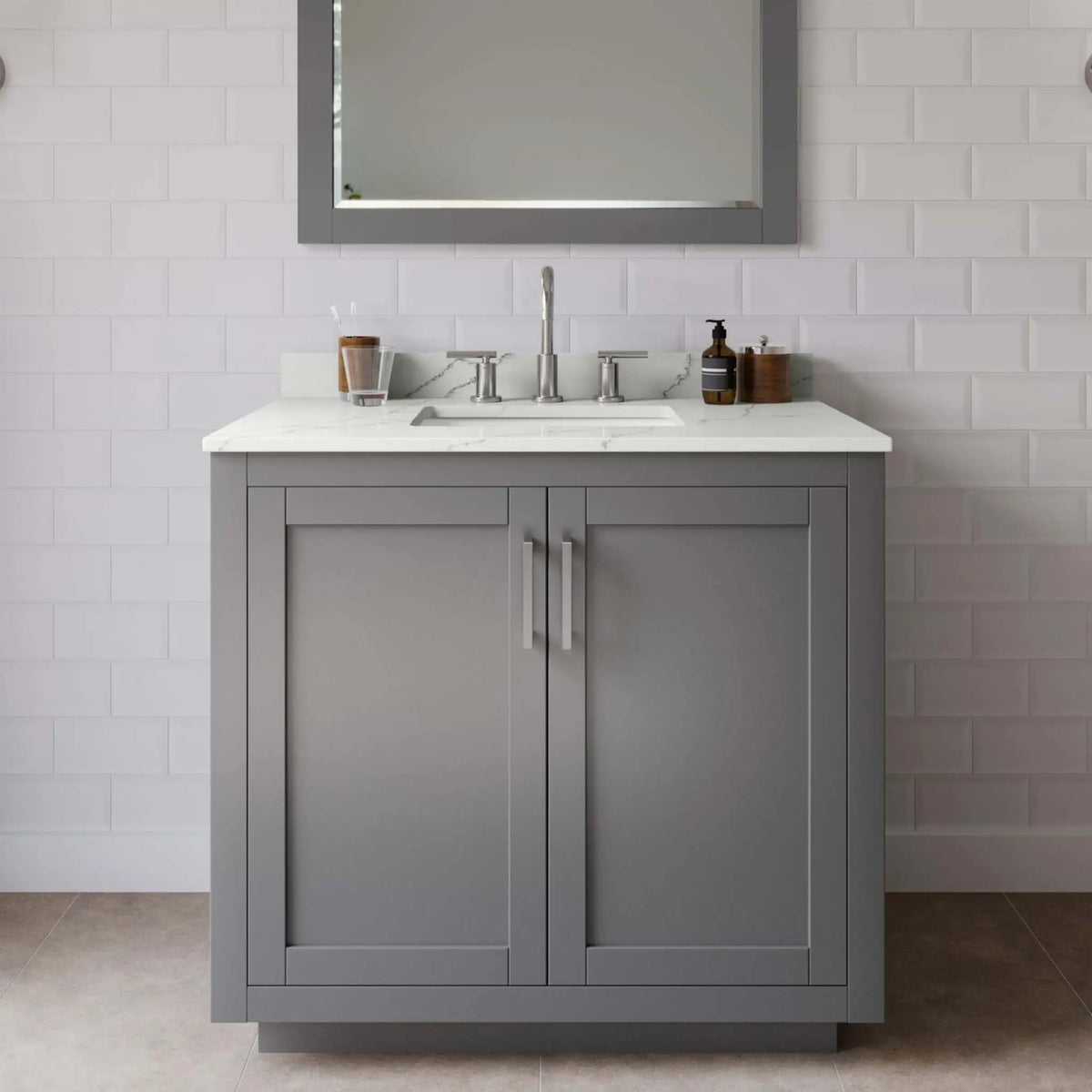 36" Miranda Single Bathroom Vanity in Dark Gray with Brushed Nickel Trim by Wyndham