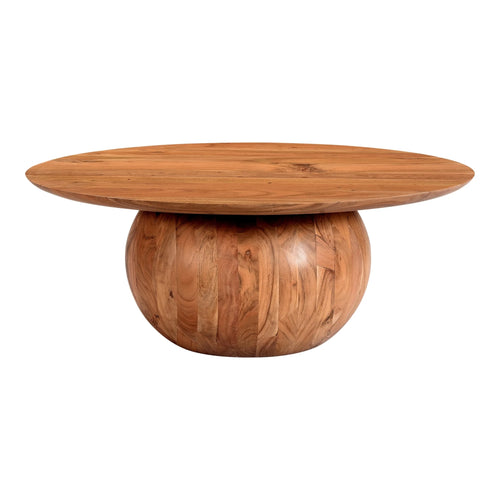 36" Natural Acacia Round Pedestal Coffee Table