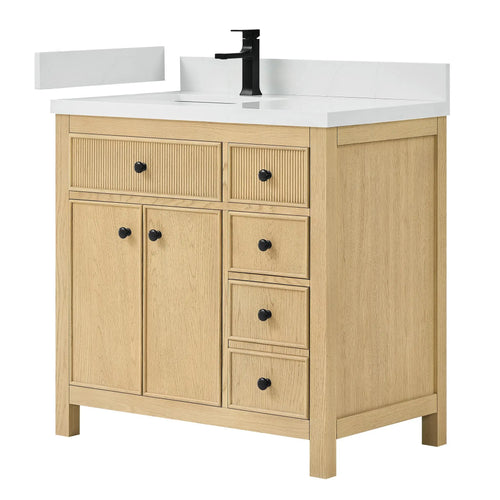36" Rian Single Bathroom Vanity Scandinavian Oak Matte Black Trim by wyndham