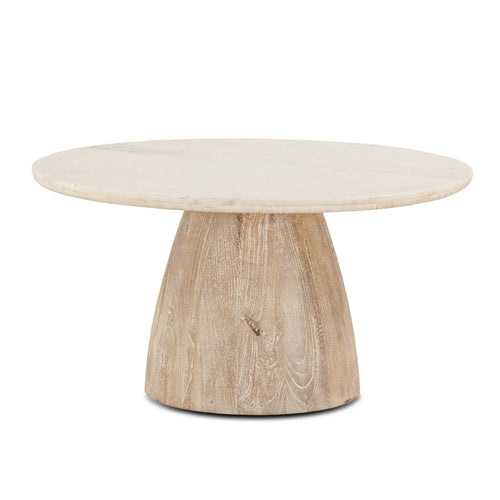 36" White Marble Round Coffee Table for Living Room
