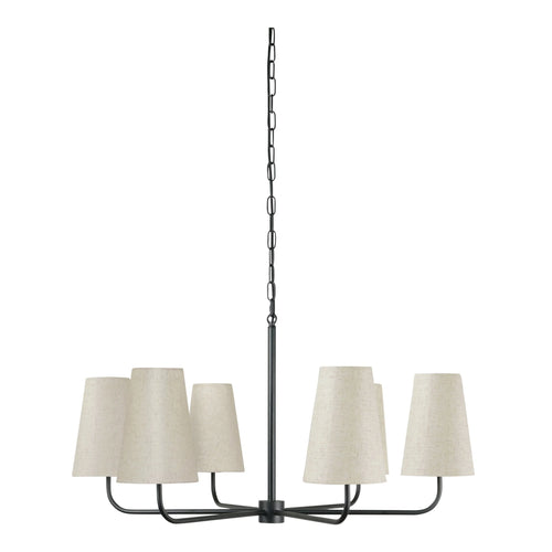 37" Black Six-Arm Chandelier with Linen Shades (EL-1001-02) by Moe's Home Collection
