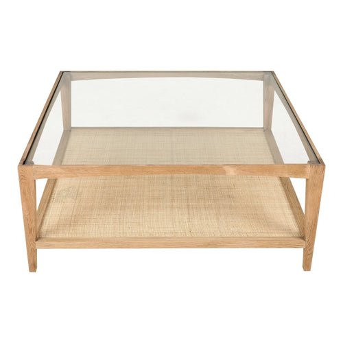 40" Natural Oak and Glass Square Coffee Table
