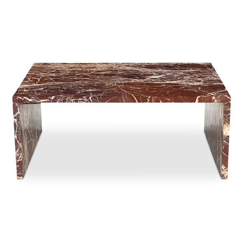 40" Red Marble Waterfall Coffee Table