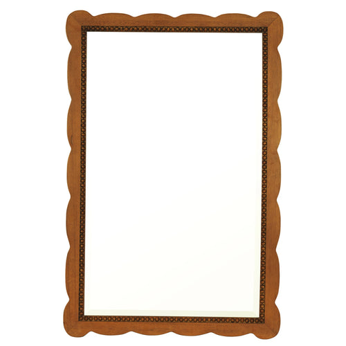 45" Brown Wood Scalloped Wall Mirror Beveled
