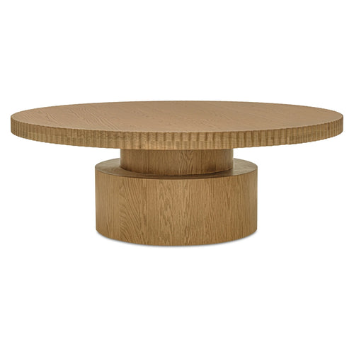 46" Brown Oak Round Pedestal Coffee Table