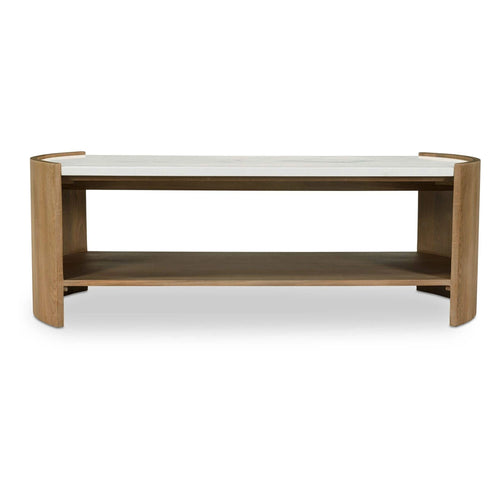47" White Marble Coffee Table with Iron Base