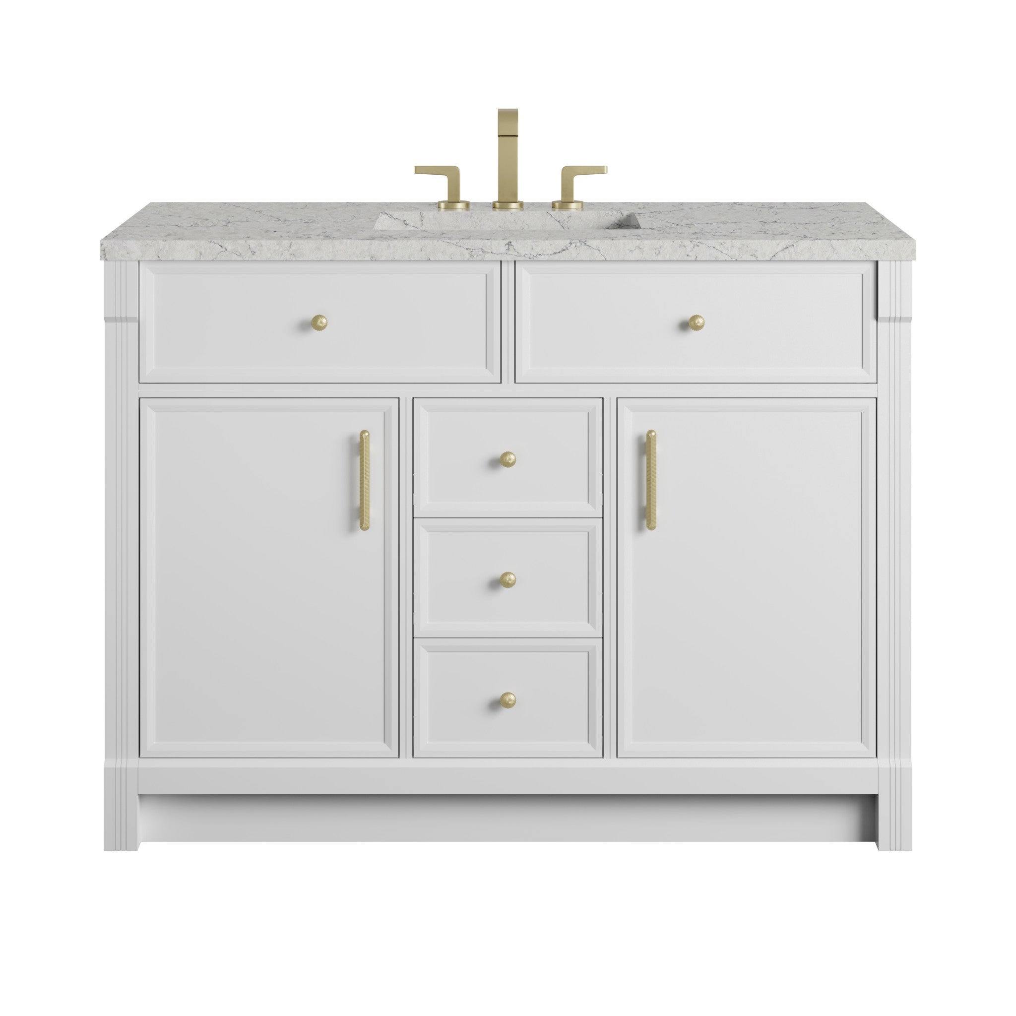48" Bellshire Single Vanity in Bright White w/FreePower Wireless Charger by James Martin Vanities-Eternal Jasmine Pearl Silestone 