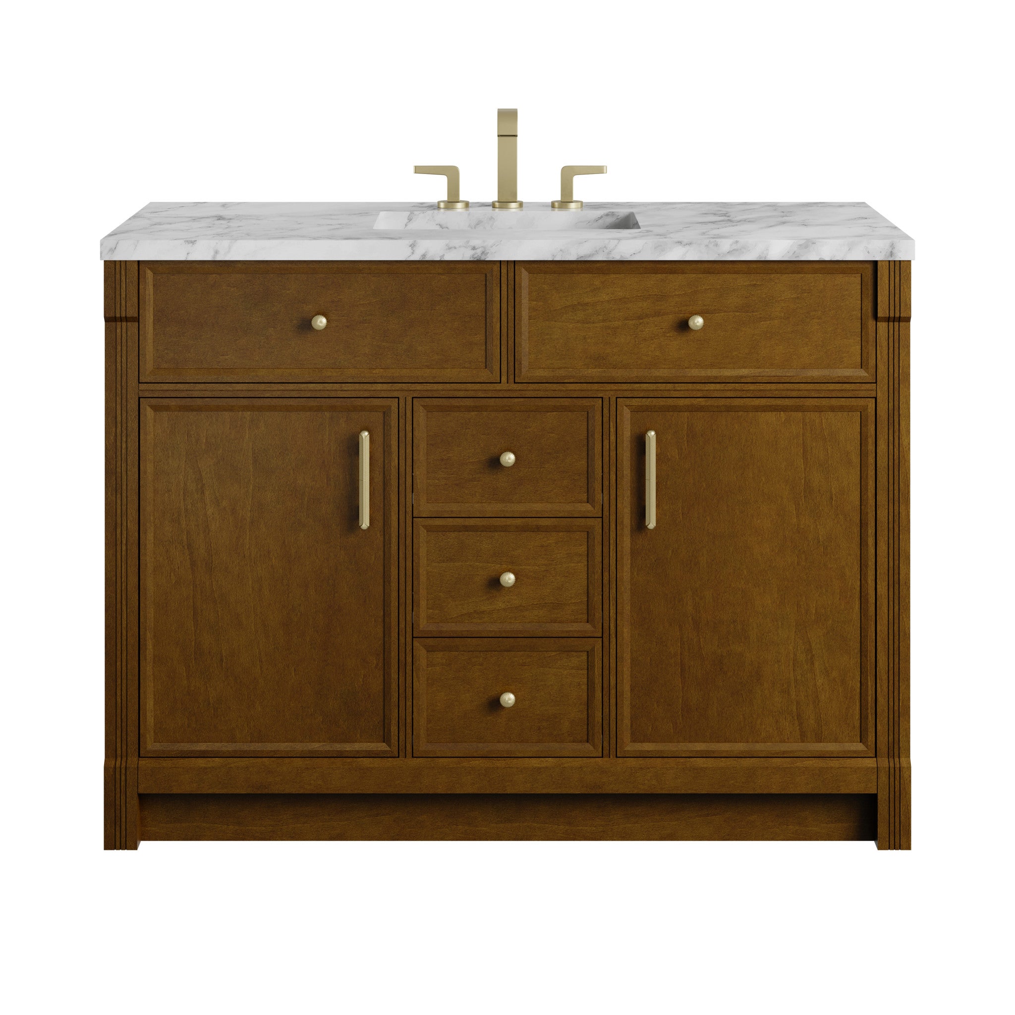 48" Bellshire Single Vanity in Honey Oak by James Martin Vanities-Carrara White Marble 