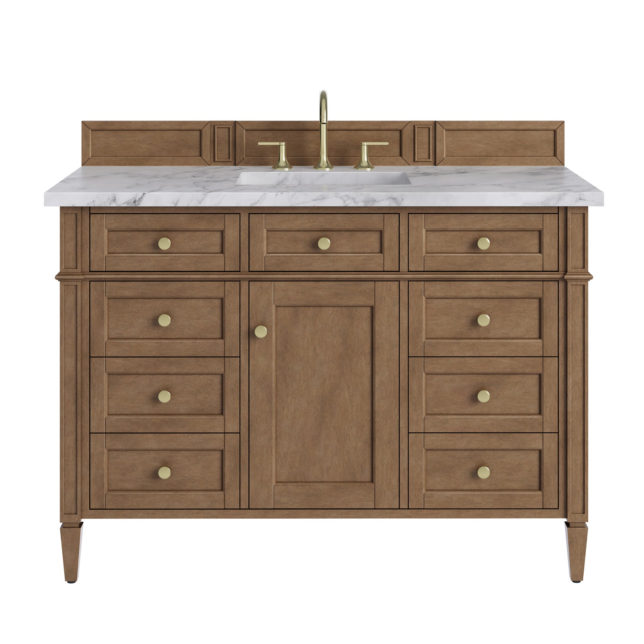 48" Brittany Single Vanity in Pecan by James Martin Vanities-Carrara White Marble 