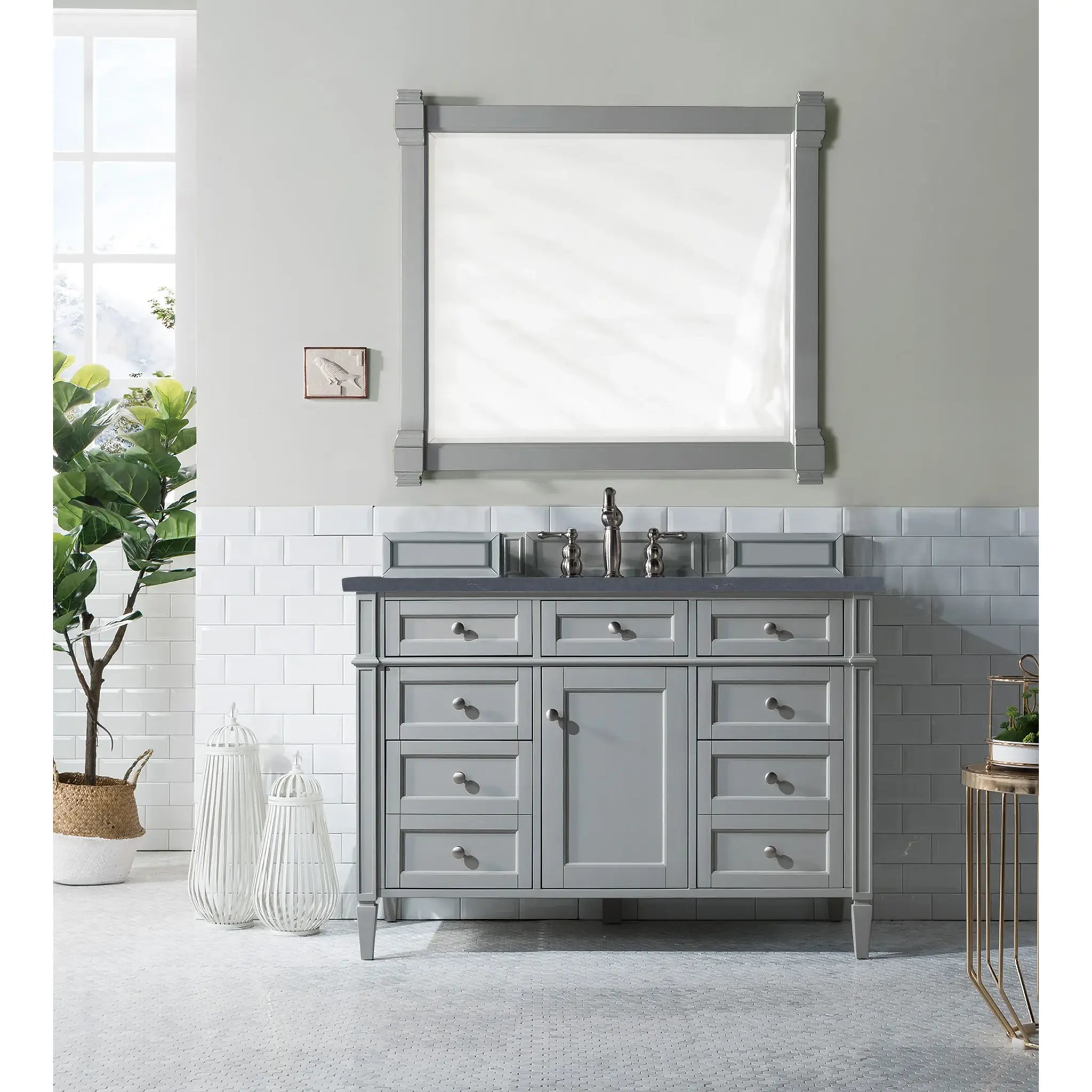 48" Brittany Single Vanity in Urban Gray-Charcoal Soapstone Silestone-8" Widespread image 1