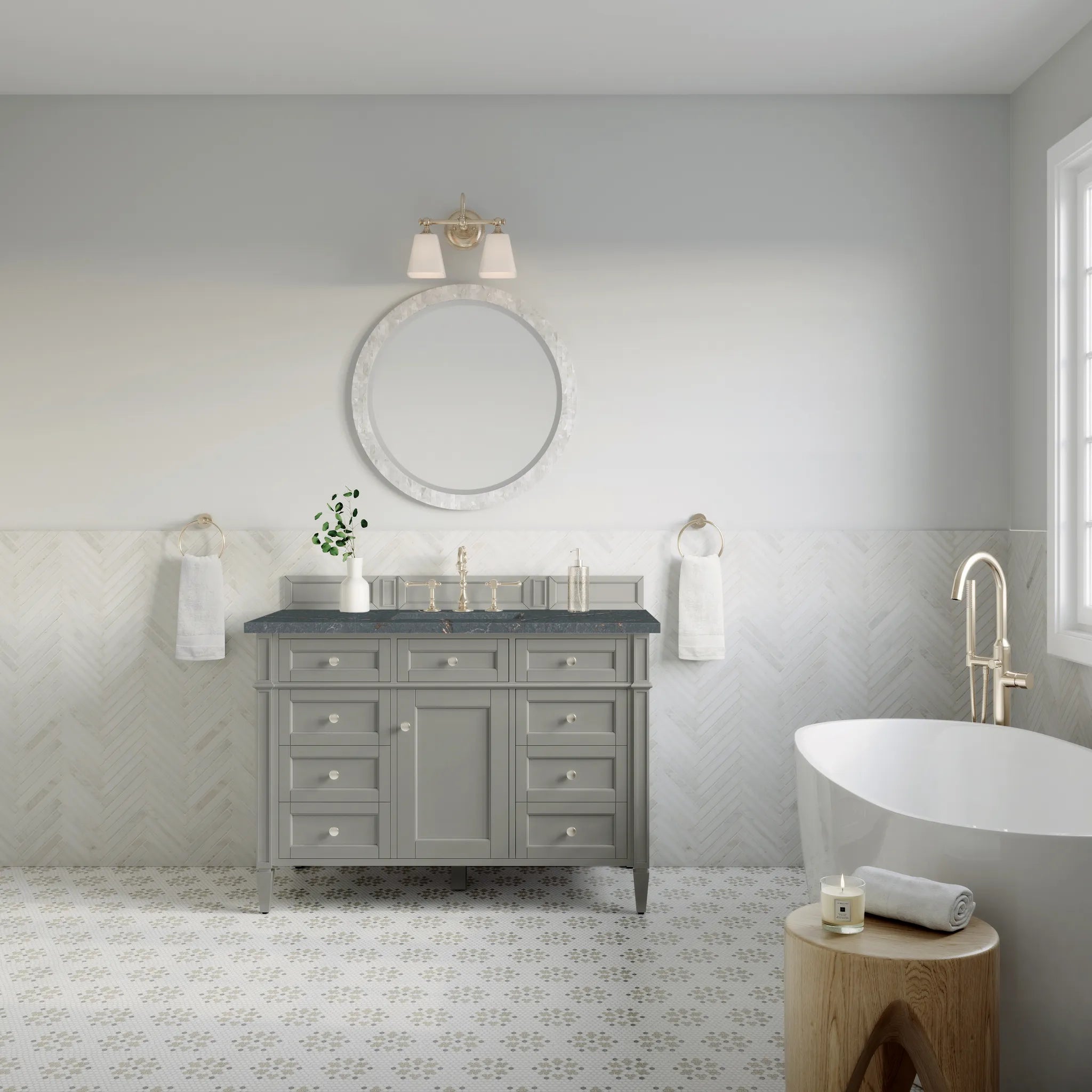 48" Brittany Single Vanity in Urban Gray-Parisien Bleu Silestone-8" Widespread image 1