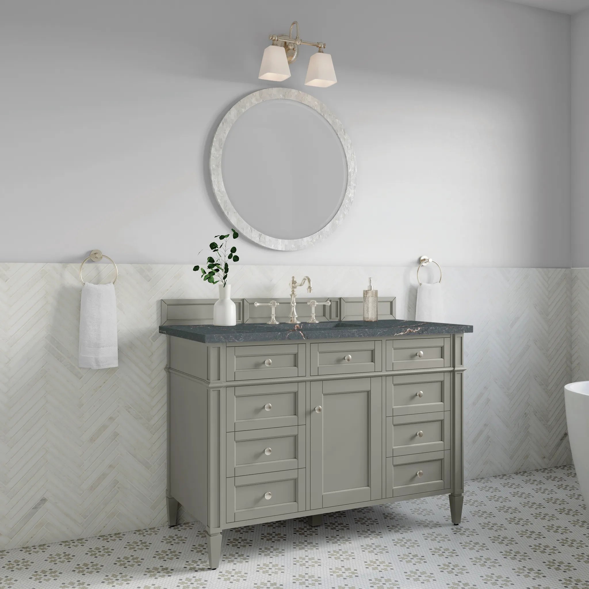 48" Brittany Single Vanity in Urban Gray-Parisien Bleu Silestone-8" Widespread image 2