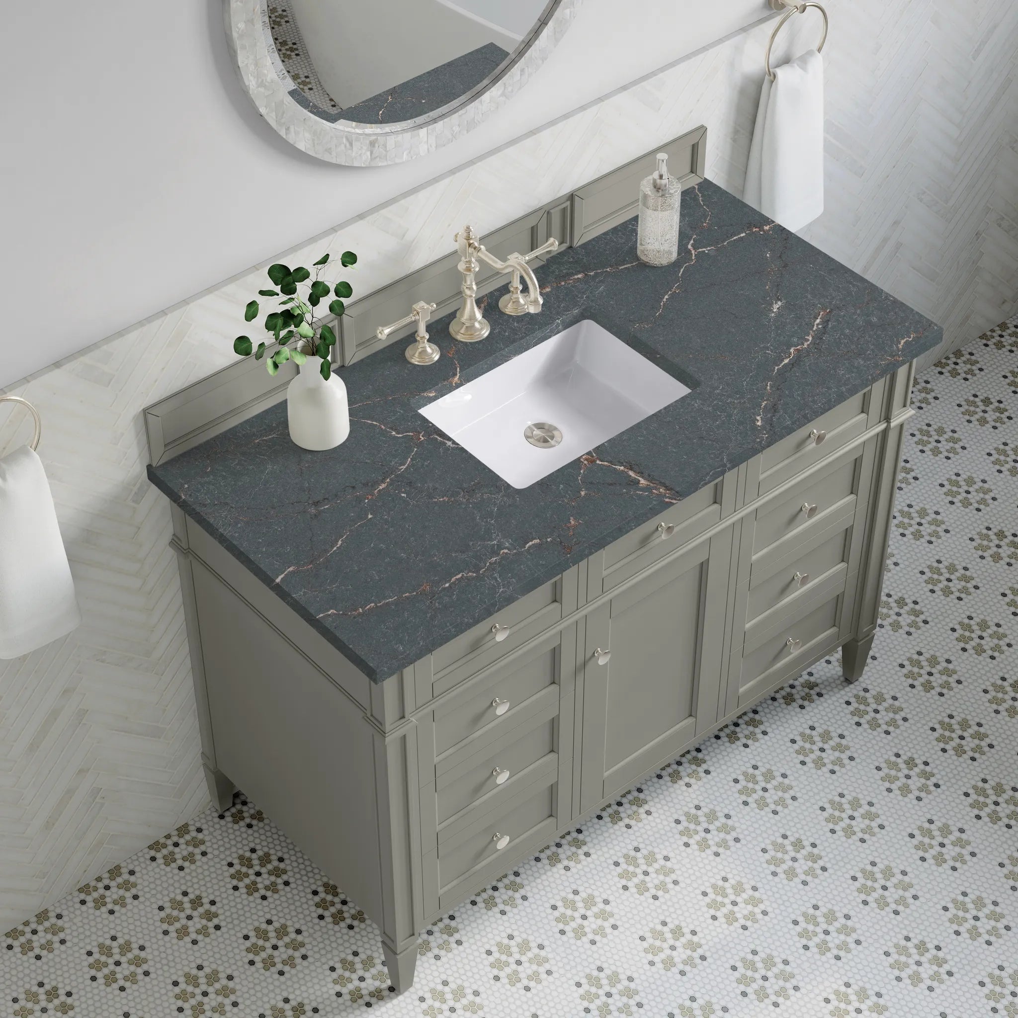 48" Brittany Single Vanity in Urban Gray-Parisien Bleu Silestone-8" Widespread image 4