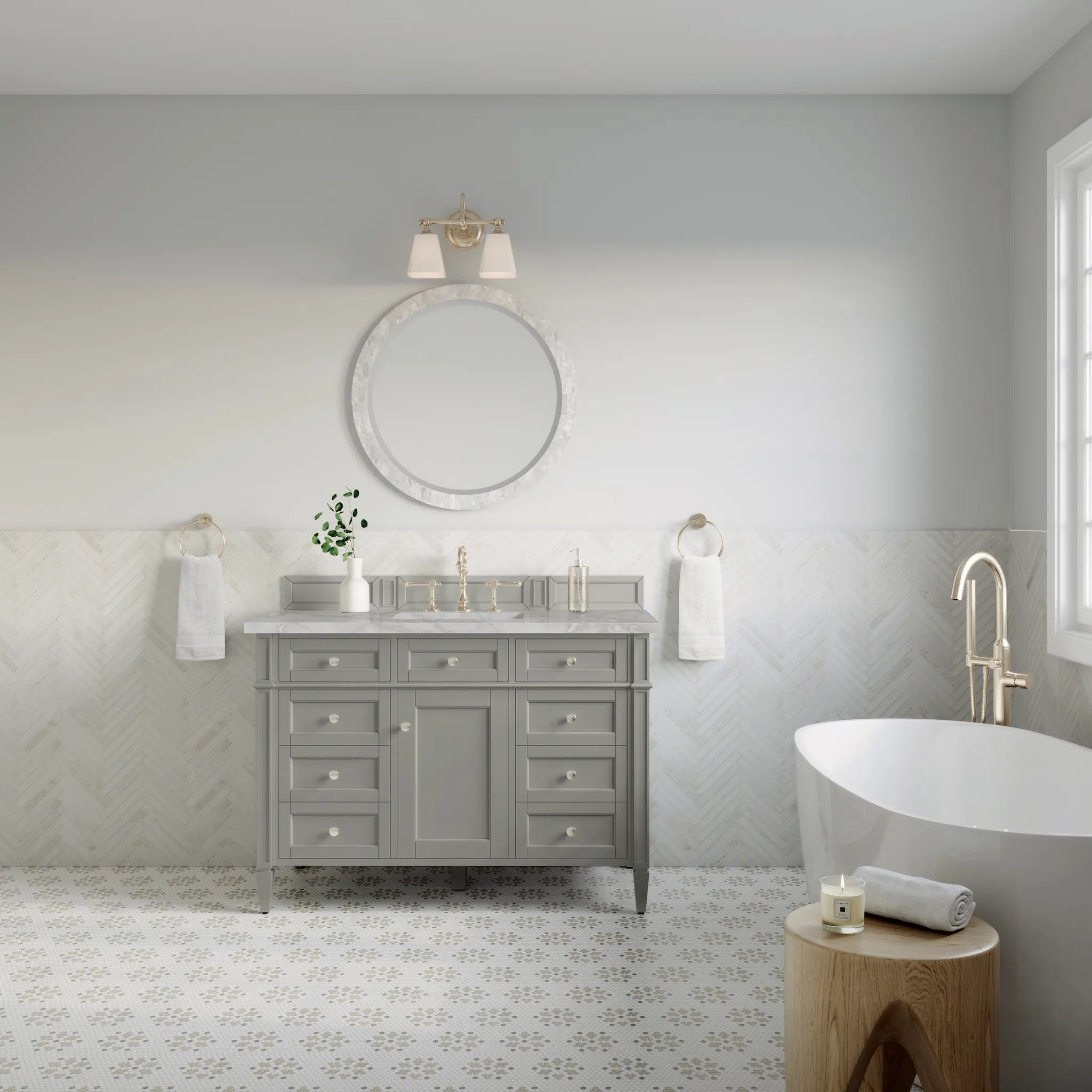 48" Brittany Single Vanity in Urban Gray-Victorian Silver Silestone-8" Widespread image 1
