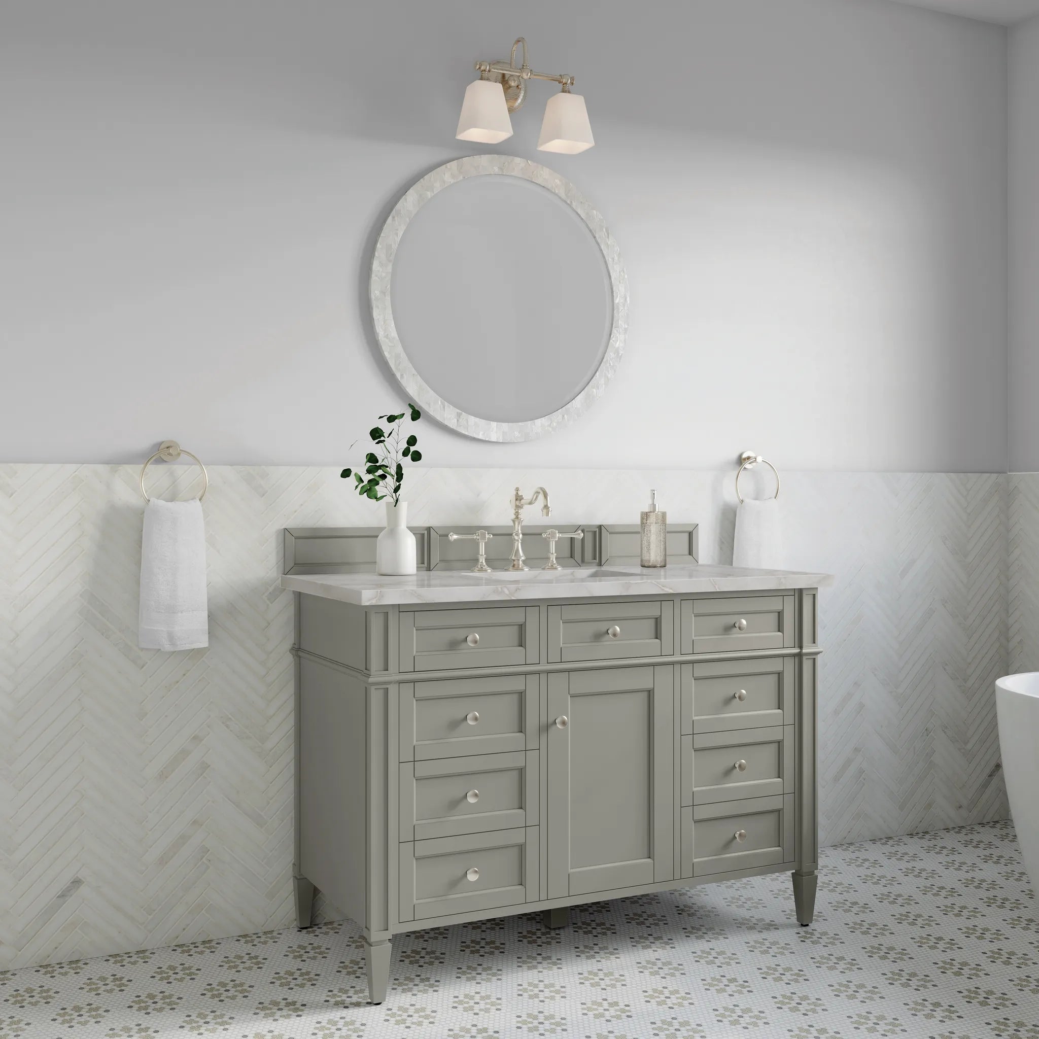 48" Brittany Single Vanity in Urban Gray-Victorian Silver Silestone-8" Widespread image 2