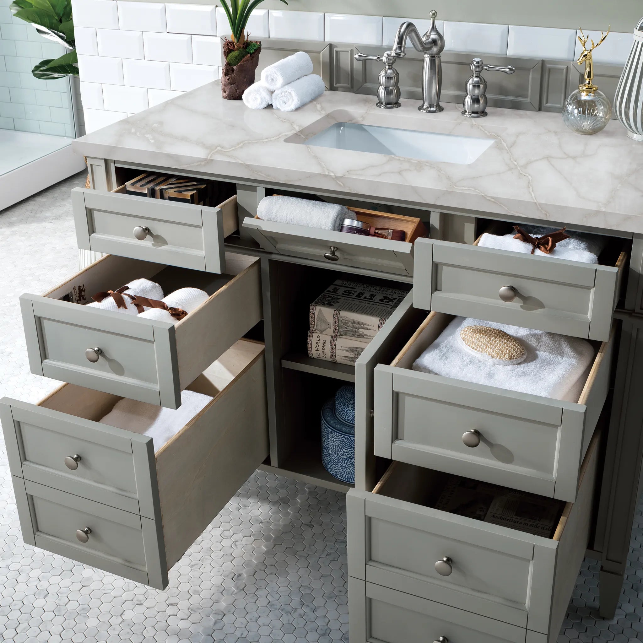 48" Brittany Single Vanity in Urban Gray-Victorian Silver Silestone-8" Widespread image 3