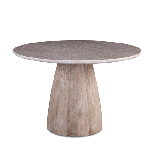 48" Brown Marble Round Dining Table with Wood Base Seats 4