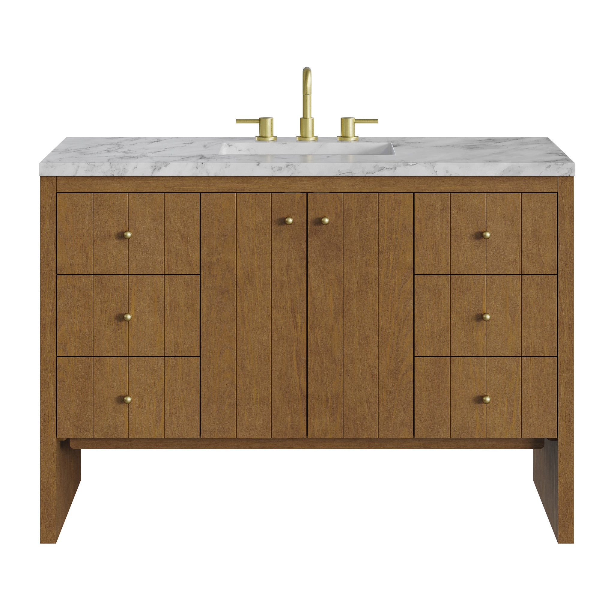 48" Hudson Single Vanity in Honey Oak by James Martin Vanities-Carrara White Marble 