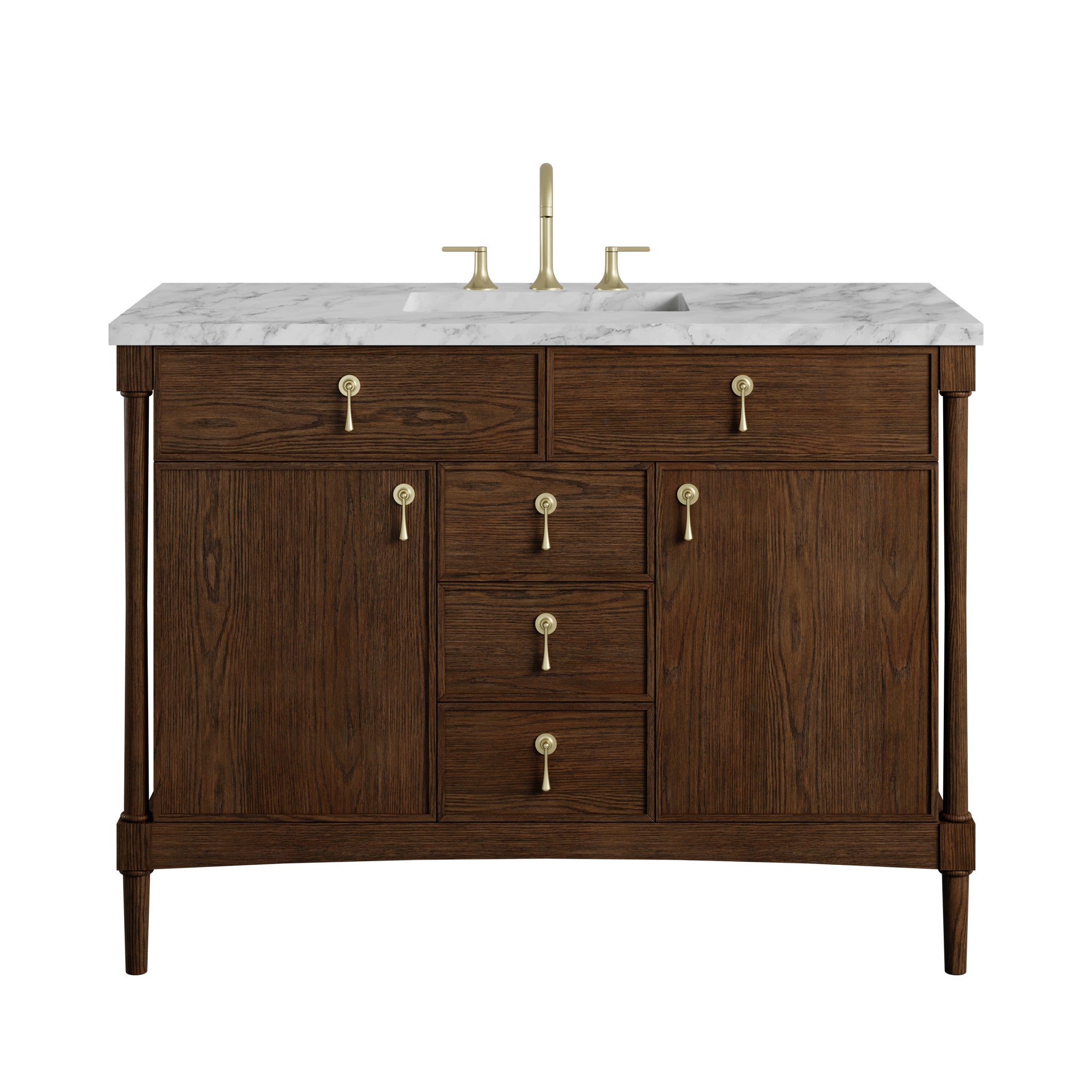 48" Kinnsden Single Vanity in Sable Oak by James Martin Vanities-Carrara White Marble 
