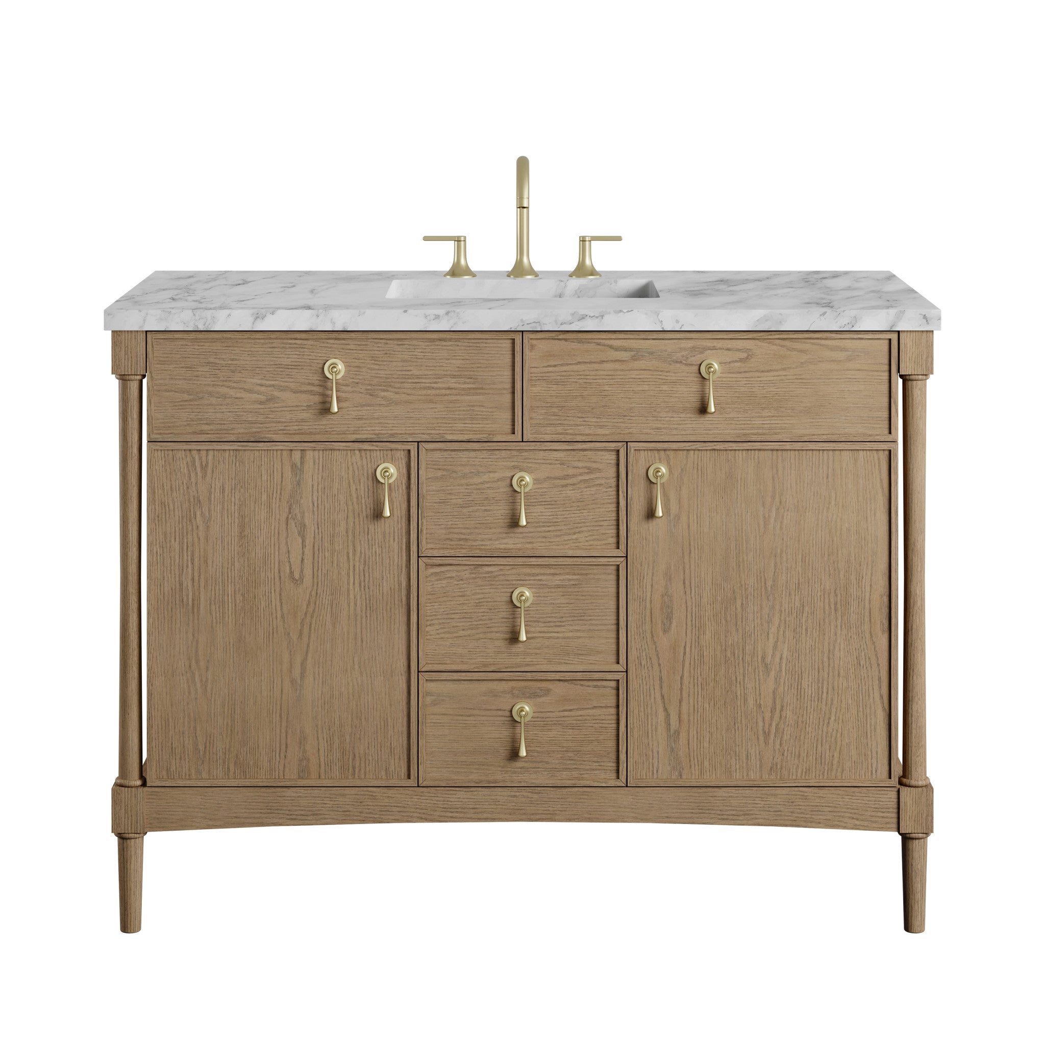 48" Kinnsden Single Vanity in Weathered Oak by James Martin Vanities-Carrara White Marble 