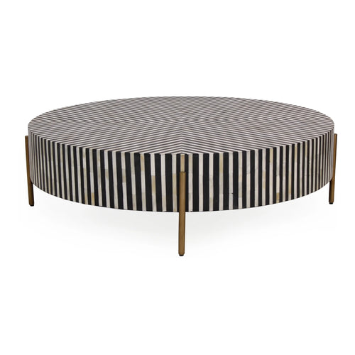 48" Large Black and White Round Coffee Table