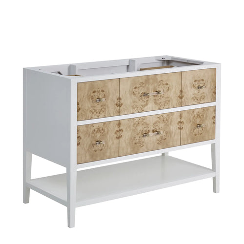 48" Olena Single Vanity in Light Mappa Burl and Polished White by James Martin Vanities