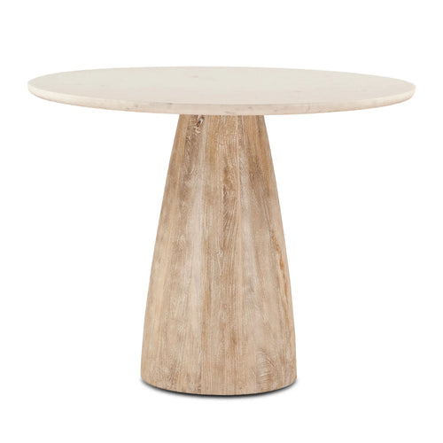 48" White Marble Round Dining Table with Wood Base Seats 4