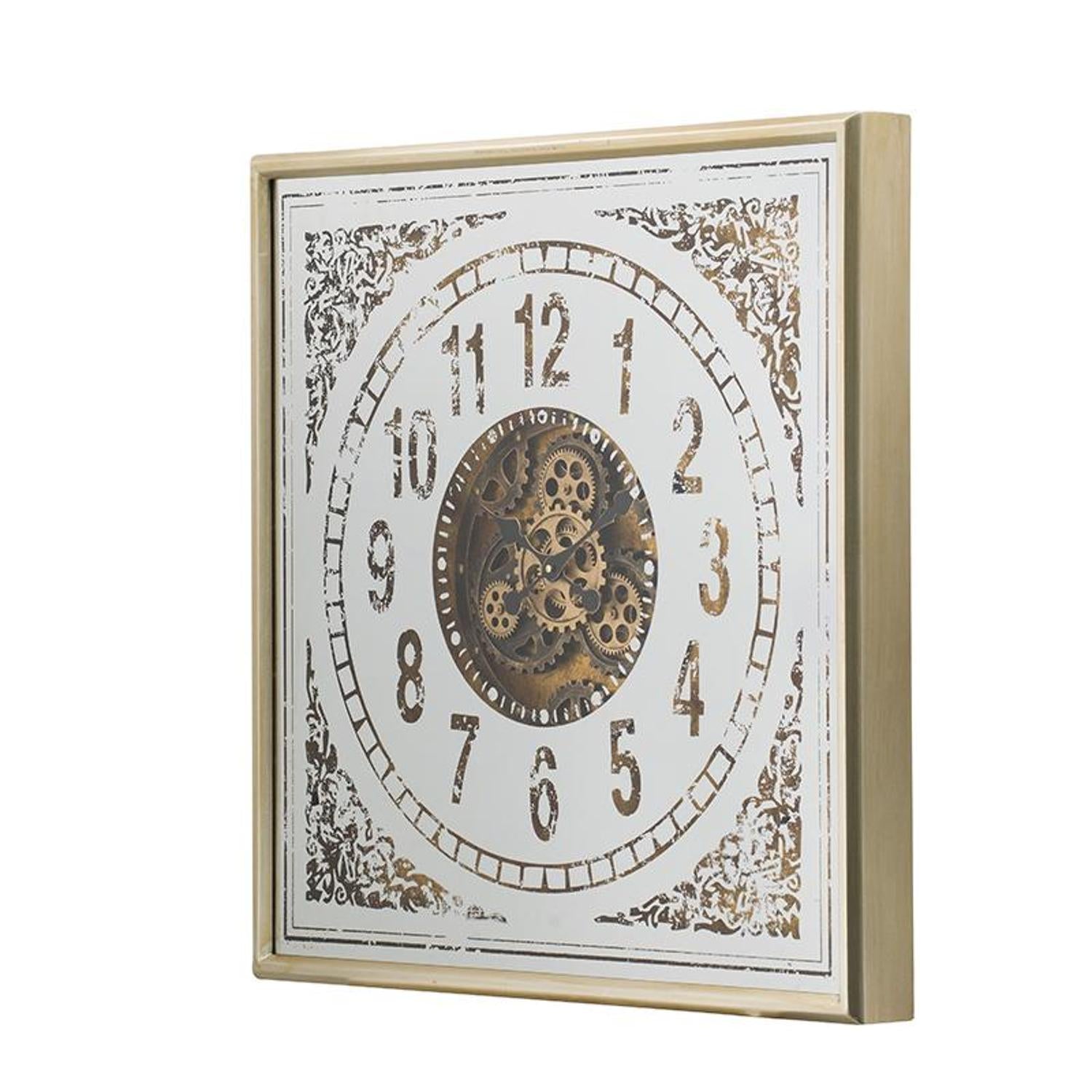 32" Square Gold and Silver Wood and Mirror Analog Exposed Gear Wall Clock-2